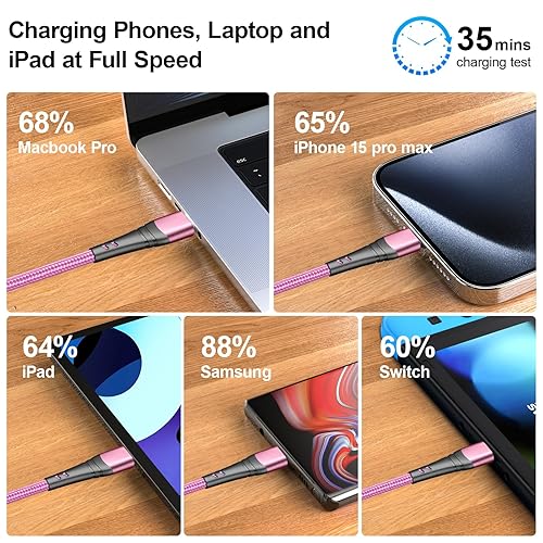 Miniatura 13 de Cable de carga USB C de 10 pies de carga rápida de 60 W, paquete de 2 cables de carga tipo C USB C a USB C, cable compatible con iPhone