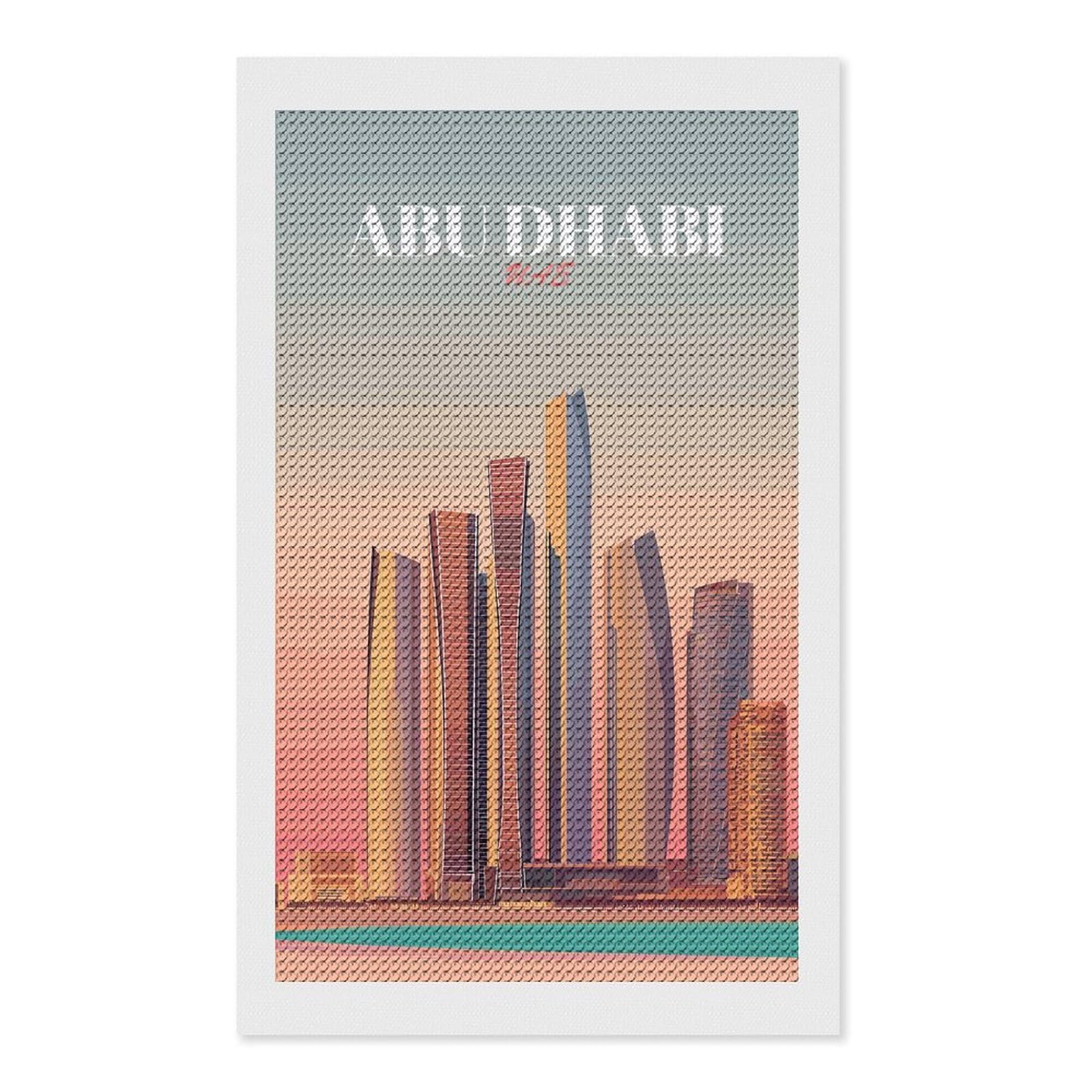 Junmoney Abu Dhabi Skyline Vector Illustration Diamond Art Kit 12"x20", Bedroom Decor, Adhesive Canvas, Full Kit Included, Thoughtful Present, Birthday Gift