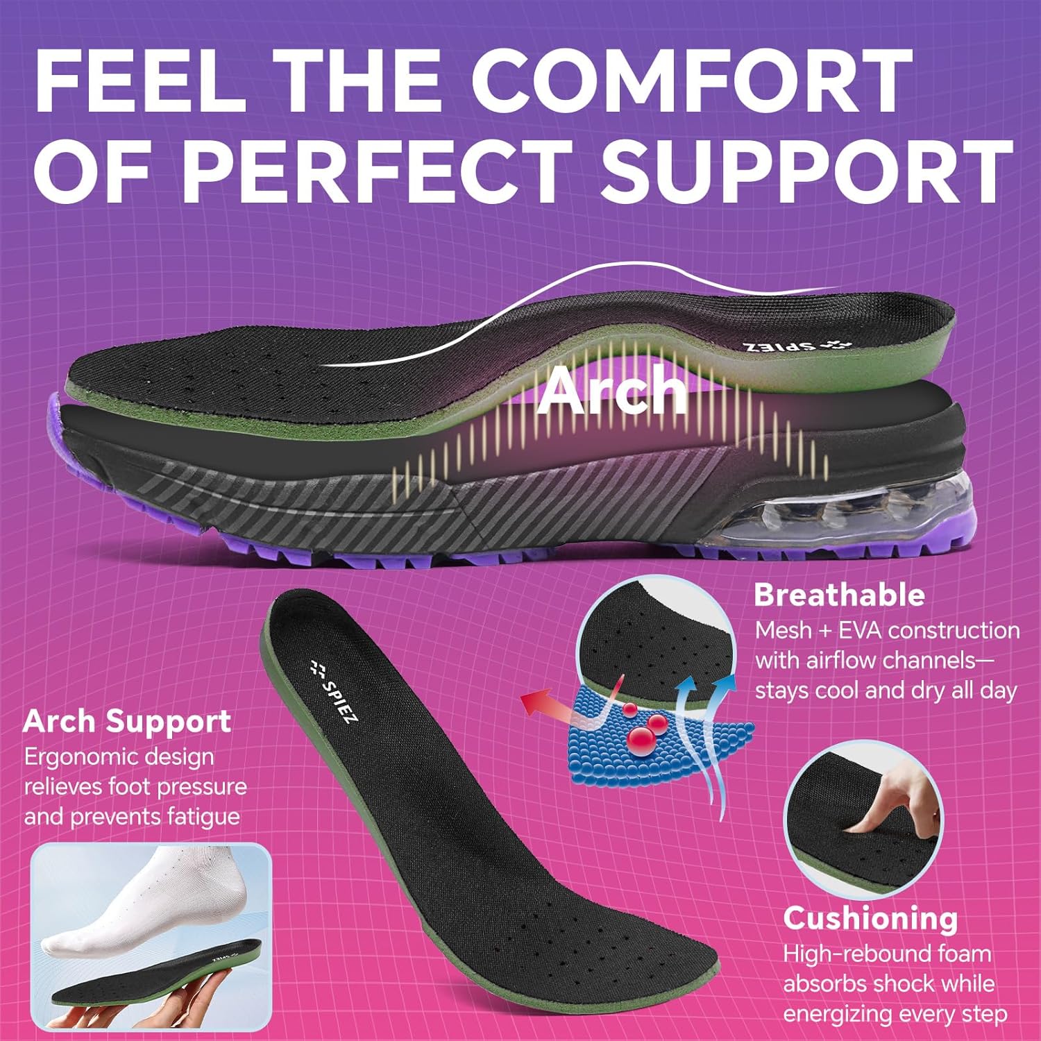 SPIEZ Women‘s Safety Shoes Lightweight - Non Slip Composite Toe Work Shoes with Air Cushion, Slip on Fashion Sneakers for Woman Daily Wear with Arch Support Insole, Black Purple US 5-9.5 - Image 5