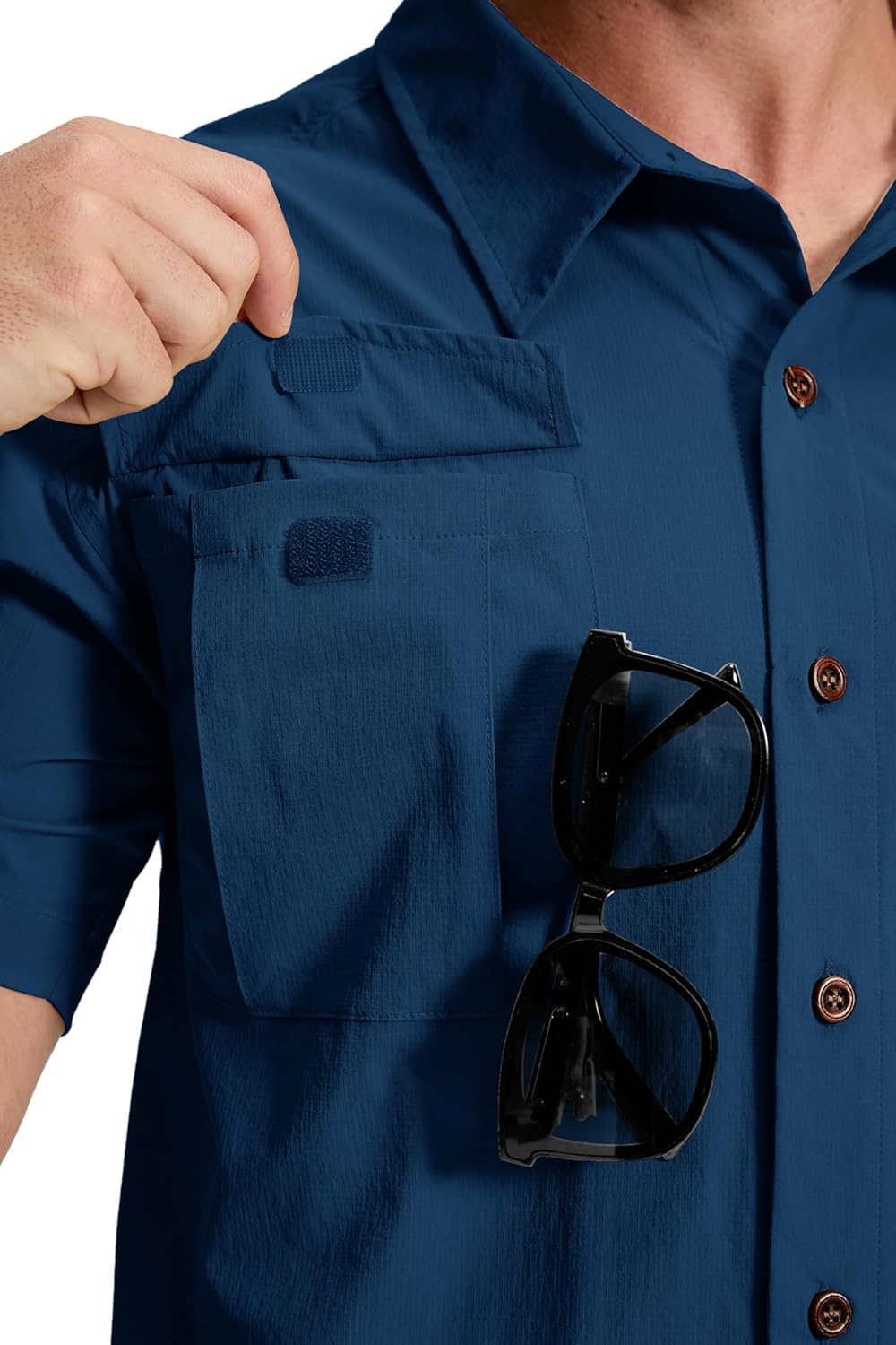 Men's Fishing Shirt Sun Protection Short Sleeve Cooling Button Down Shirts for Hiking Travel