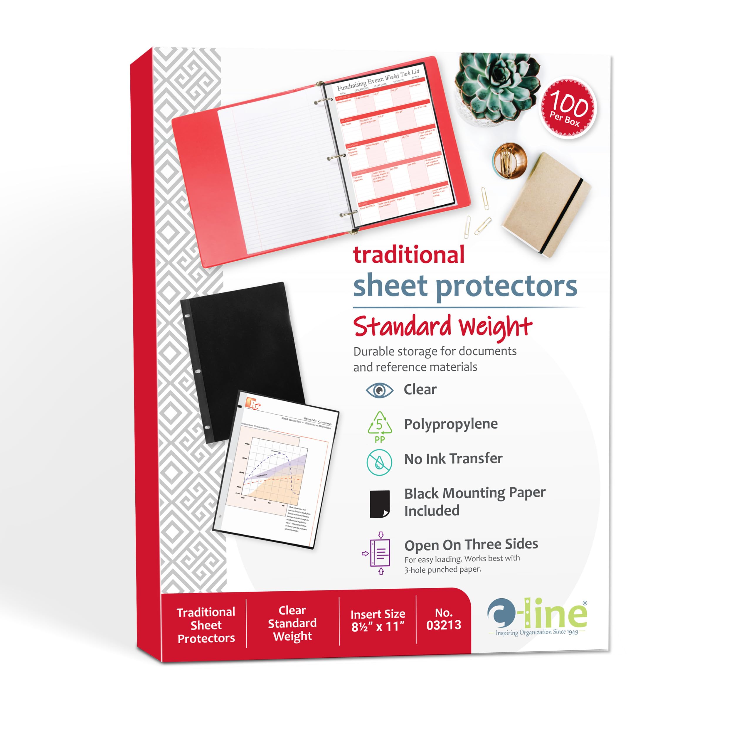 C-Line Traditionelle Standard-Gewichts-Poly-Blattschutzfolie, transparent, 21,6 x 27,9 cm, 100 Stück pro Box (03213)