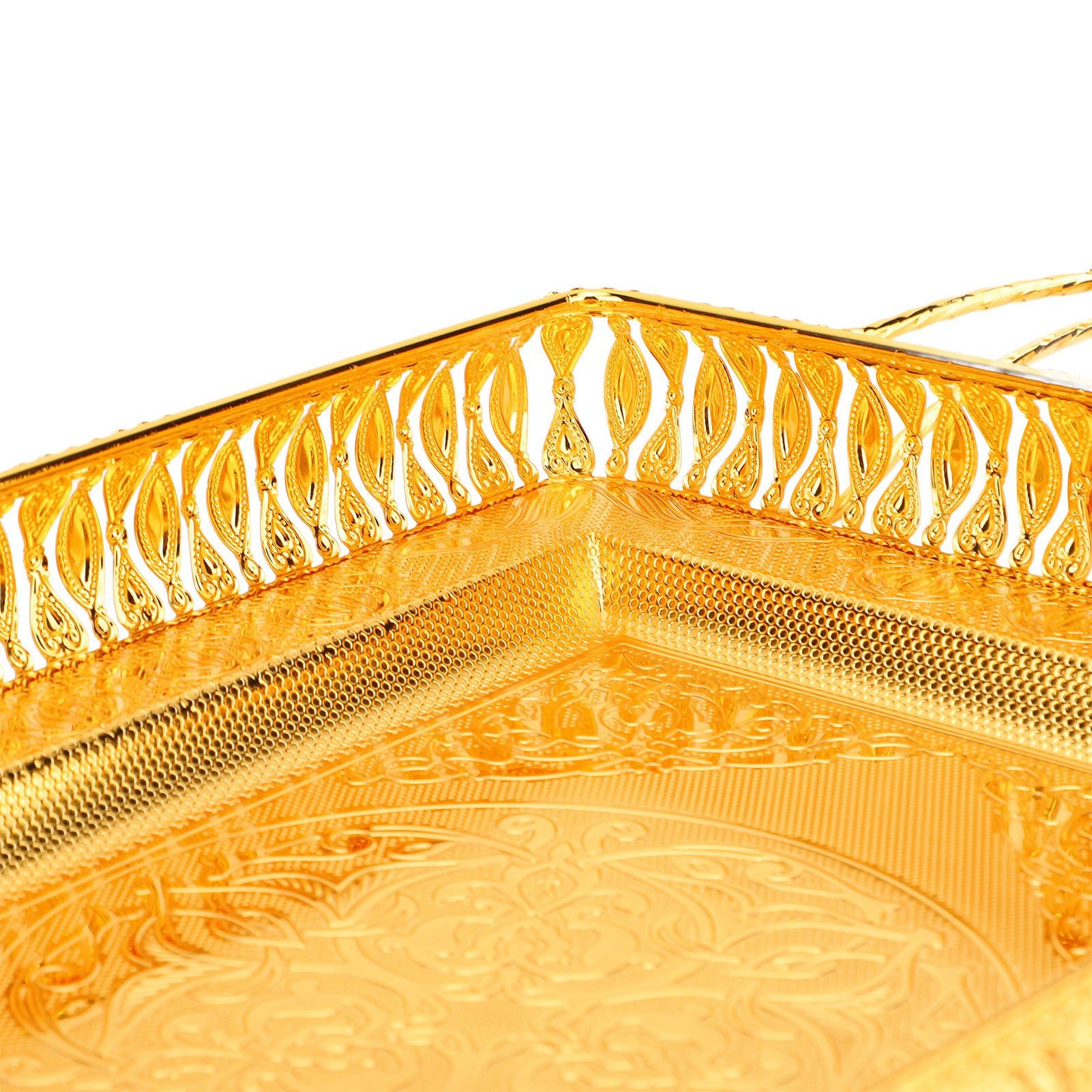Elegancka europejska złota metalowa taca do serwowania, 51 x 28 cm, dekoracyjny talerz na przekąski, przyjęcia i naczynia, idealny prezent kuchenny do dekoracji domu i rozrywki