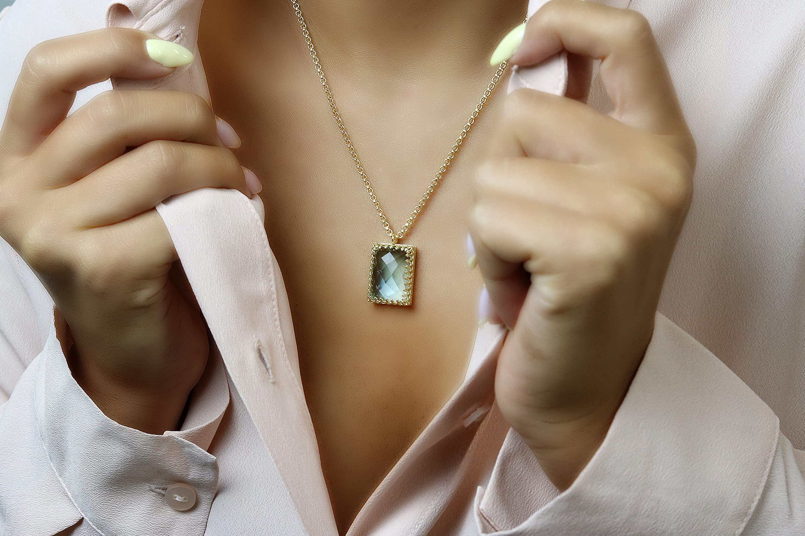 Collier Topaze Rectangle Stylisé - Colliers Faits Main, Colliers de Pierres Précieuses, Colliers de Mode pour les Occasions Spéciales - Bijoux Artisanaux de Pierre de Naissance pour les Femmes