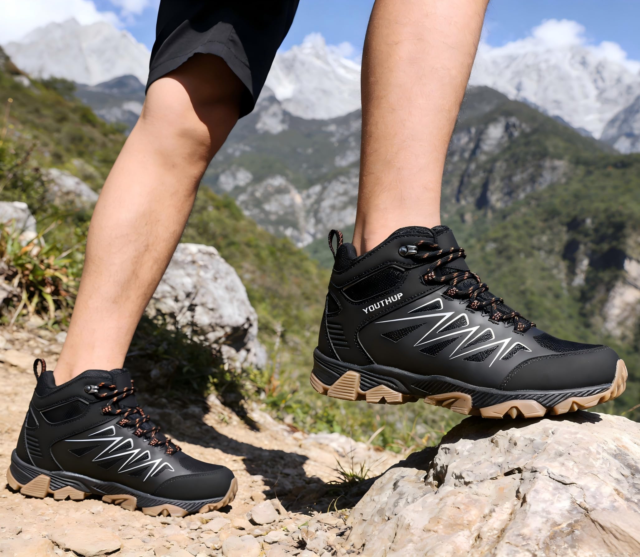 YOUTHUP Herren Knöchelhohe Wanderschuhe Wasserdicht Trekkingschuhe | Leicht Rutschfest Abriebfest Hiking Boots Atmungsaktiv Mesh Outdoorschuhe Casual Wanderstiefel, Modisch & Dynamisch