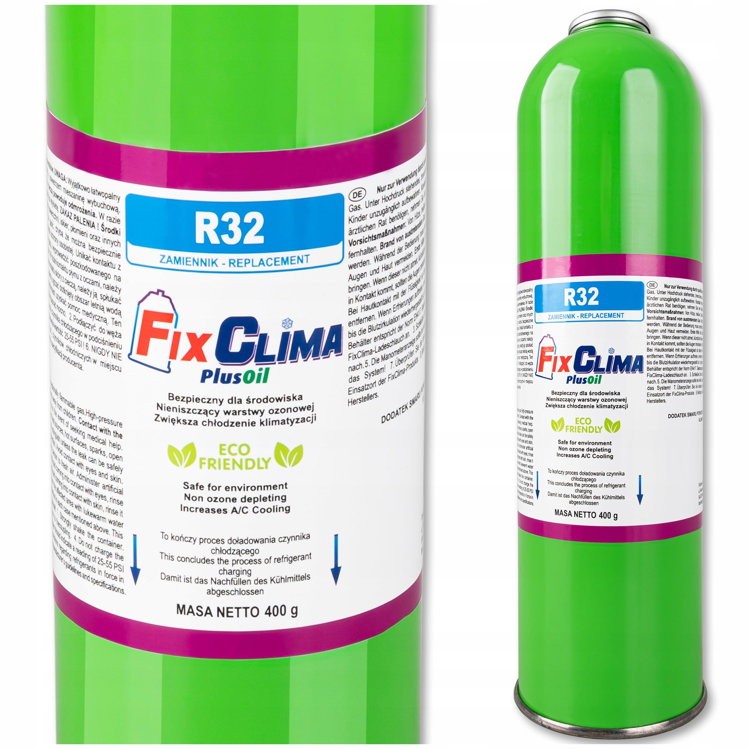FixClima R32 Kältemittel PlusOil Nachfüllflasche 400g für Haus-Klimaanlagen Split Mobile AC