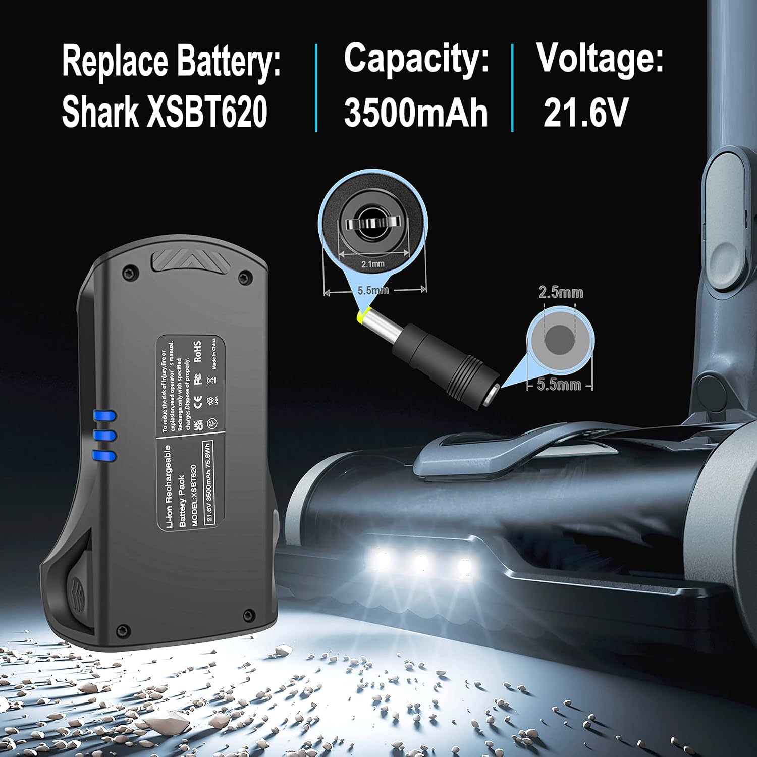 Burflo XSBT620 battery with dimensions and specifications