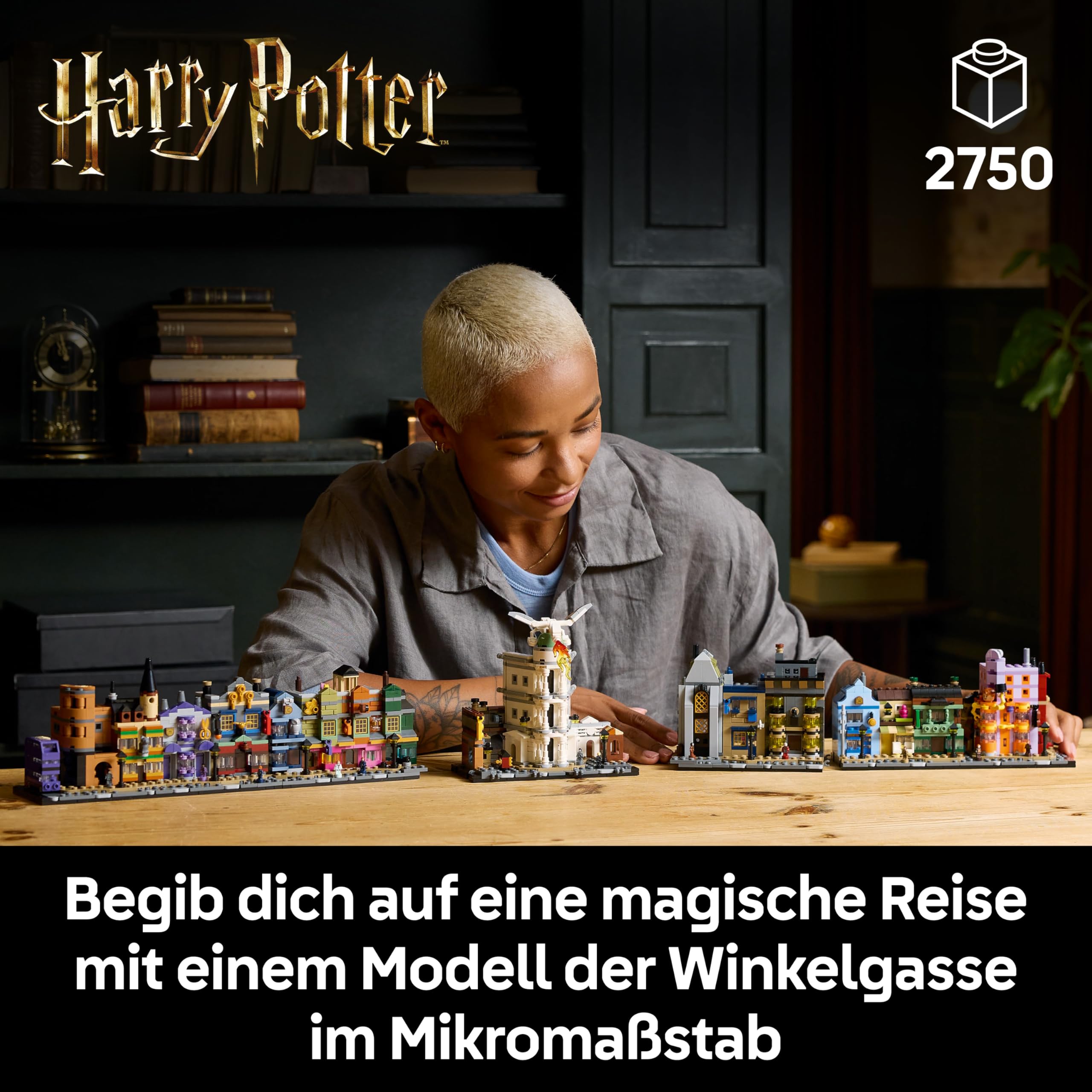 LEGO Harry Potter Die Zauberläden der Winkelgasse - Miniaturstraße zum Ausstellen - 12 Mikrofiguren zum Sammeln, inkl. Harry Potter, Draco Malfoy, Hermine Granger - Geschenk für Erwachsene 76444