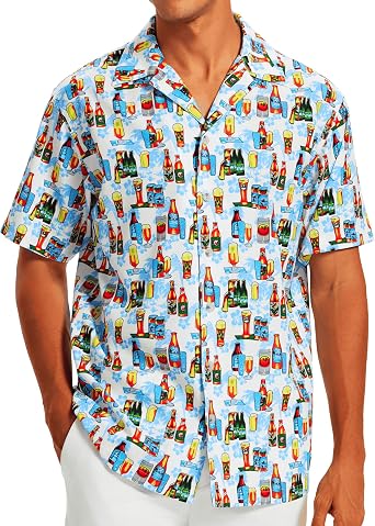 Mens Tropical Beach Vacation Shirt Hawaiian Shirts Wrinkle Free Short Sleeve Button Down