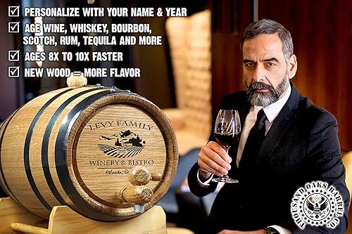 Miniatura 3 de Thousand Oaks Barrel Co.  Barril de vino de roble personalizado de 1 litro con soporte, tapón y grifo  Cócteles de edad, vino y mucho más  Diseño de