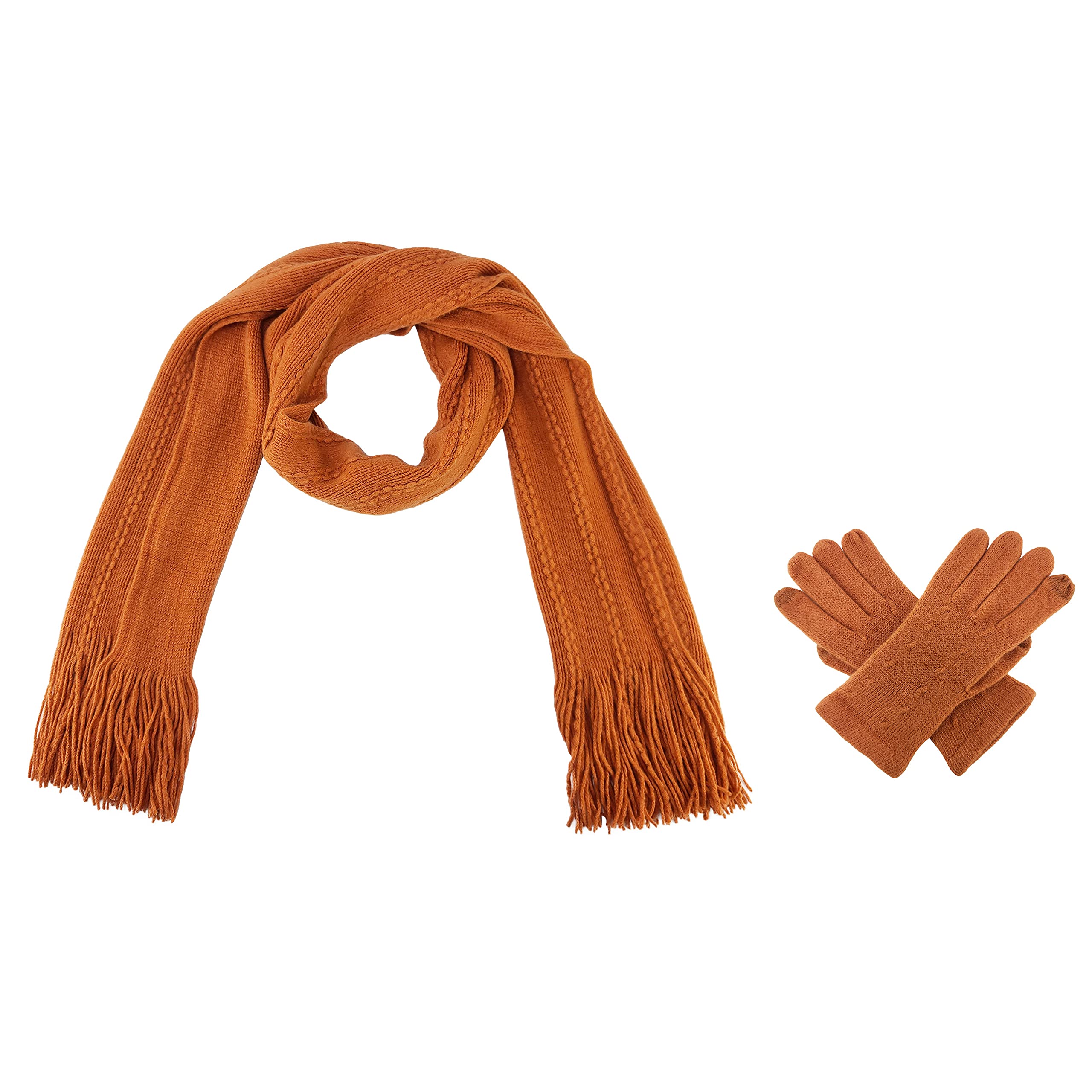 BRUCERIVER Sciarpa e guanti da donna a maglia con funzione touch screen cashmere sensazione cavo design (Orange Touchscreen)