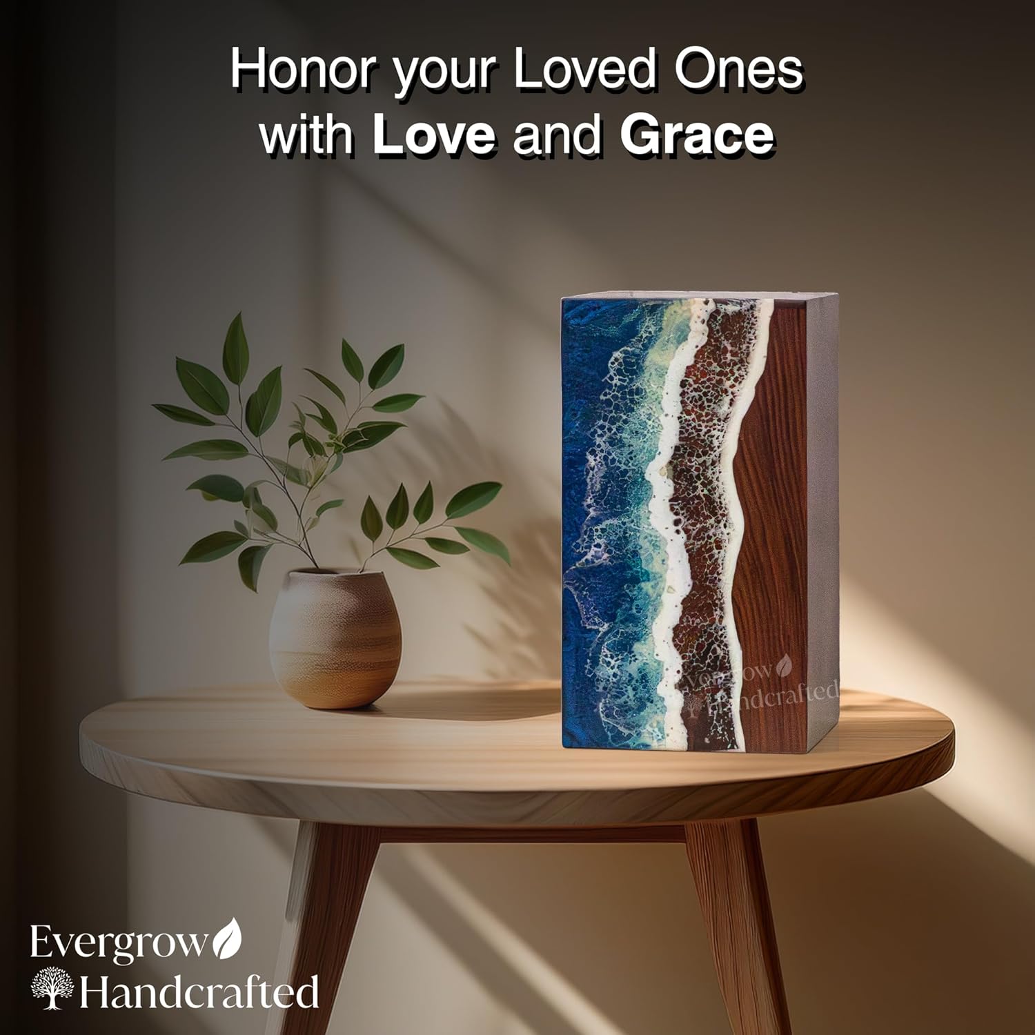 Handcrafted Rosewood Cremation Urn for Ashes – Ocean Wave Wooden Memorial Box Keepsake for Human Ashes – Premium Handmade Funeral Urn (Custom Ocean, Medium (180 Cu/in or lbs))