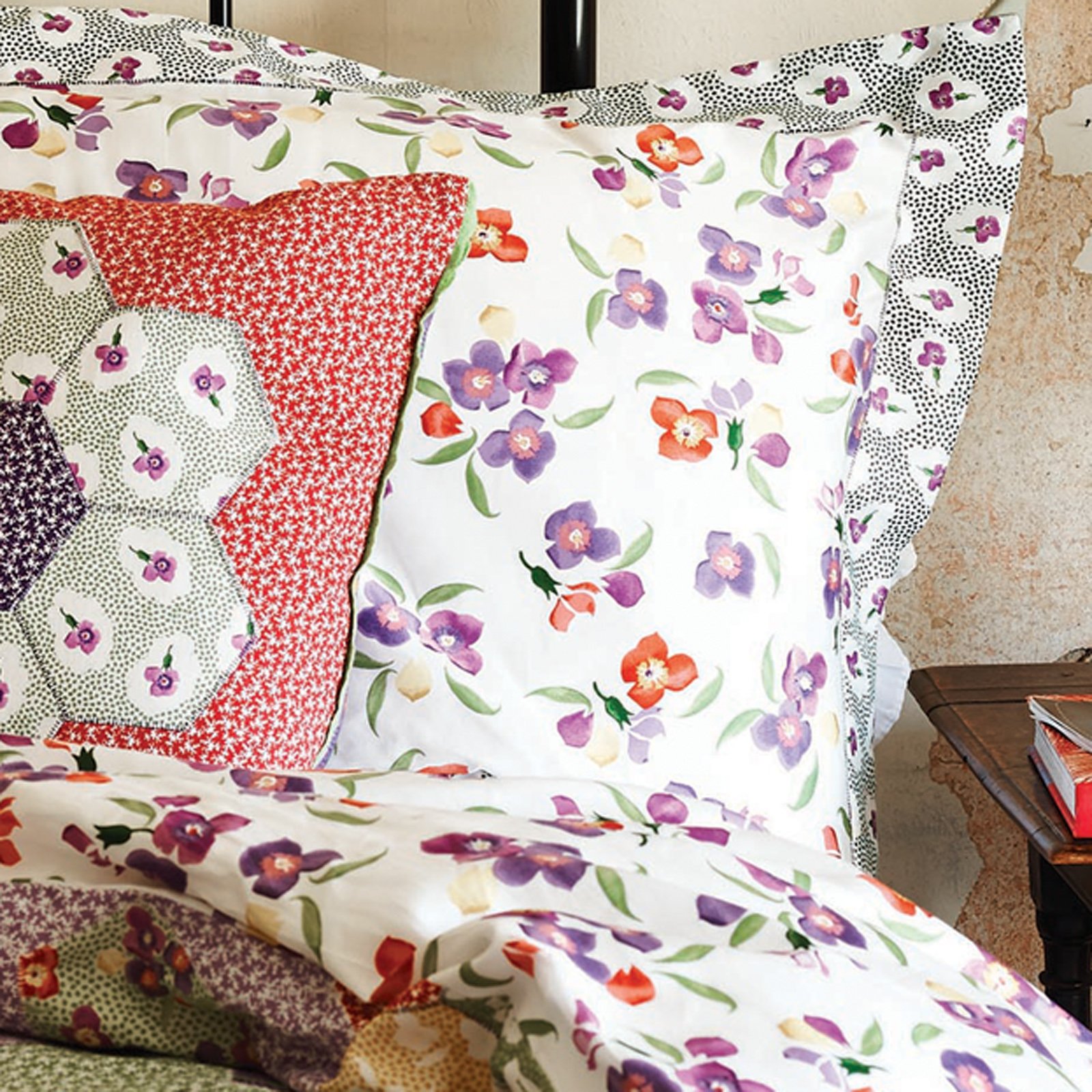 Emma Bridgewater Wallflower Floral Patchwork Oxford Pillowcase, Percale Cotton Sateen