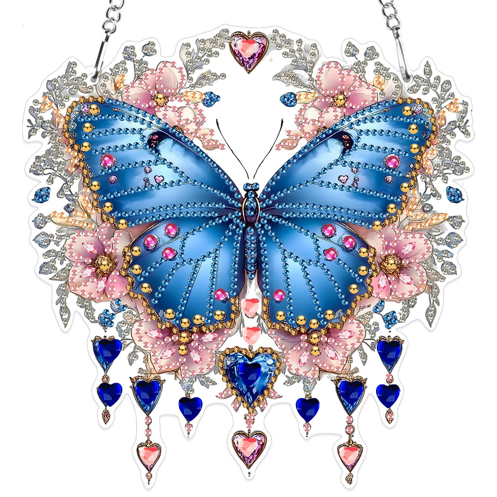 MXJSUA Special Shaped Hanging Diamond Painting Art Kits for Adults, Butterfly Flowers 3D Crystal Rhinestone Acrylic Gem Art Pendant Ornaments Kit for Home Decoration and Gift