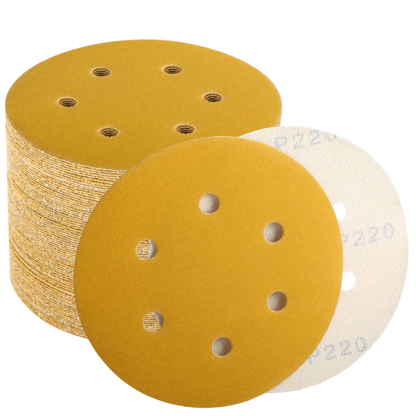 Dischi abrasivi da 15,2 cm, con gancio e anello, grana 220, per levigatrice orbitale, professionali per automobili e lavorazione del legno, confezione da 100