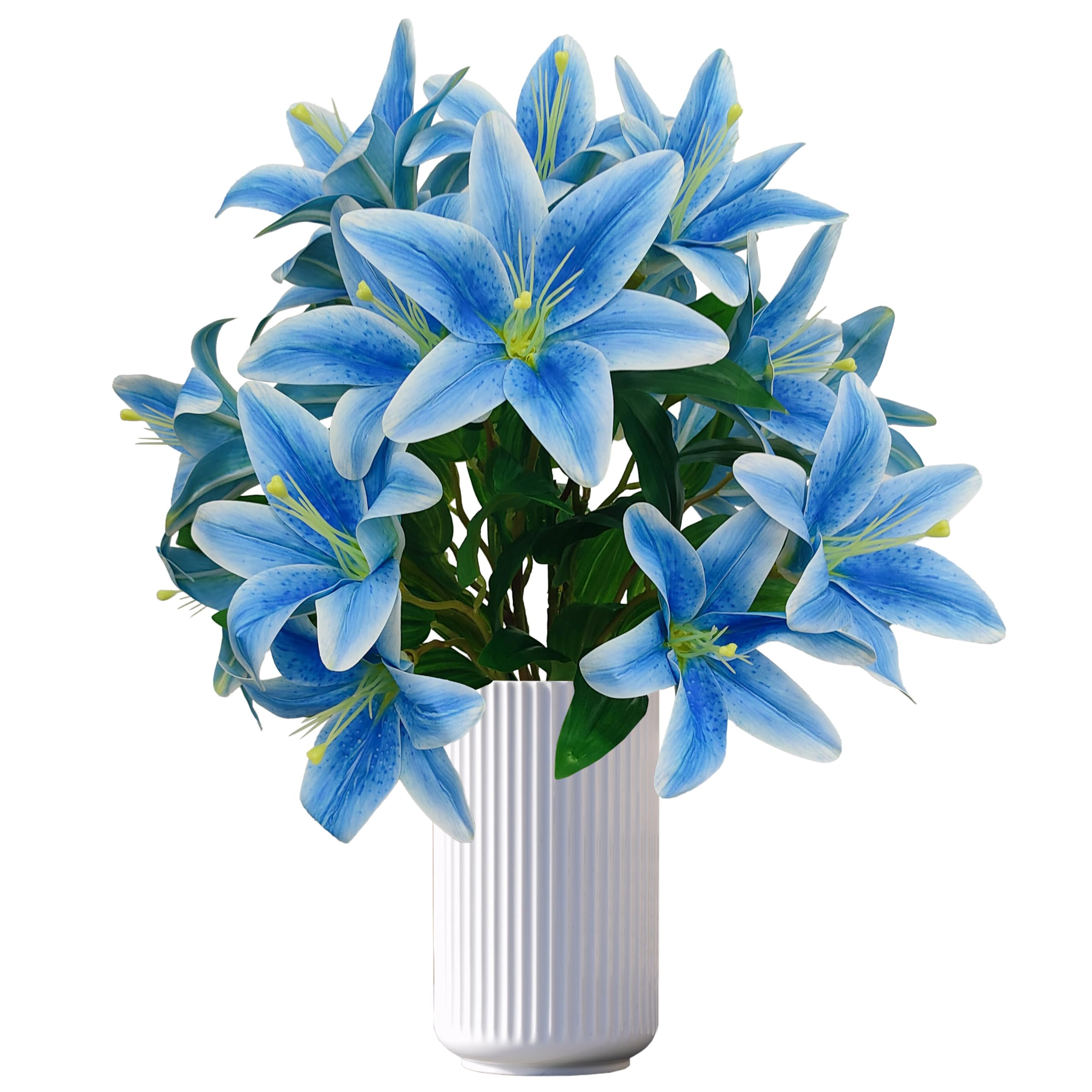 Artificial Blue Lilies Flowers,10Pcs Faux Lily Flower,20''Tiger Lily Branch with 2 Full Blooms, Faux Fake Lilies Plants for Wedding Bouquet Home Party Indoor Floral Arrangements (10, Blue)