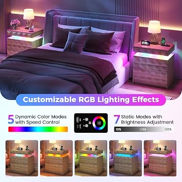FREDEES RGB Bedside Table with Hidden Storage for Bedroom, Wood