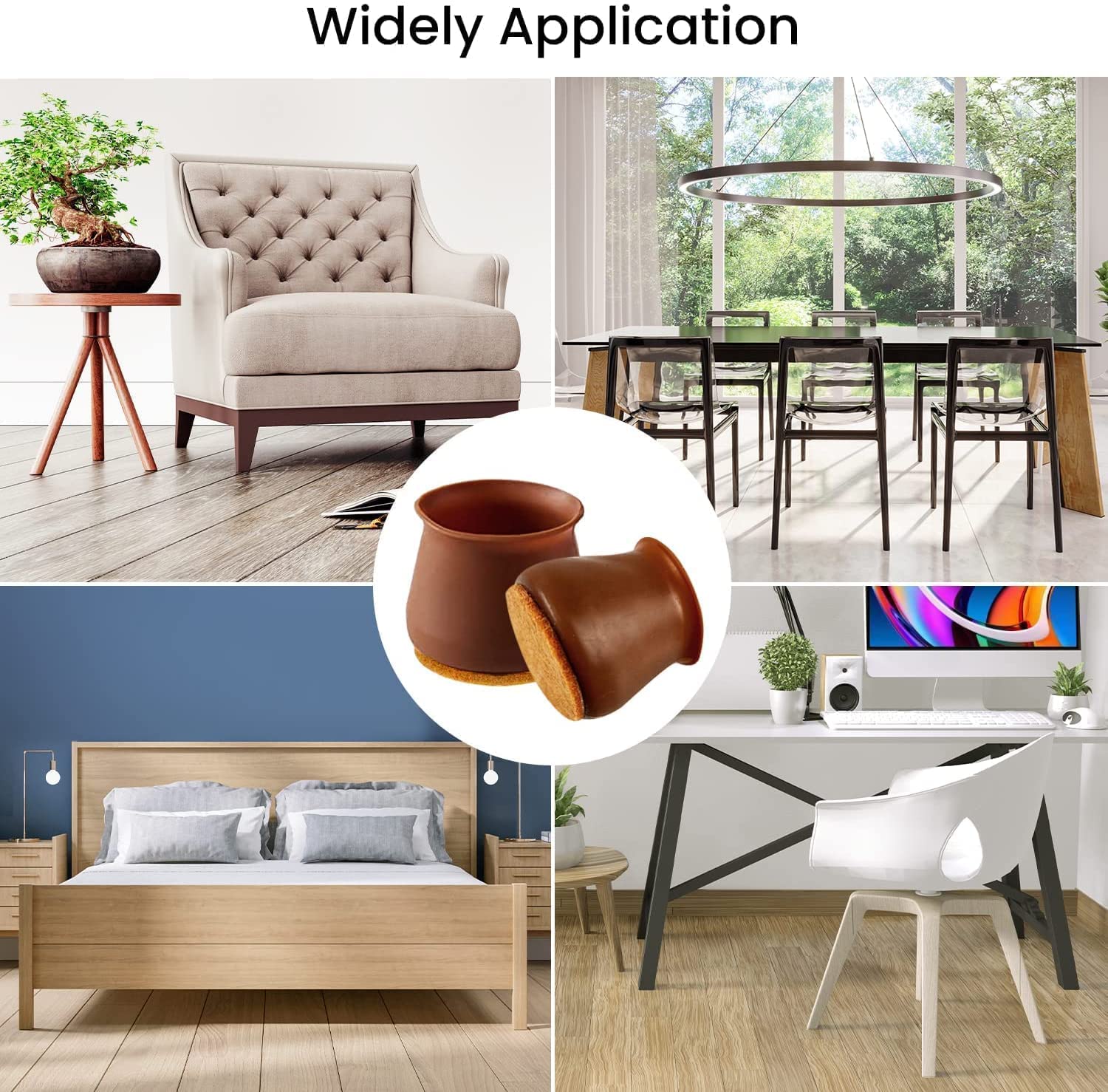 REDITEX 16 Pcs Large Brown Chair Leg Floor Protectors - Silicone Covers with Felt Bottom - Protect Hardwood, Wood, Tile Floors - Non-Slip, Furniture Leg Caps W- 1.18 inch or 3cm (16) 4