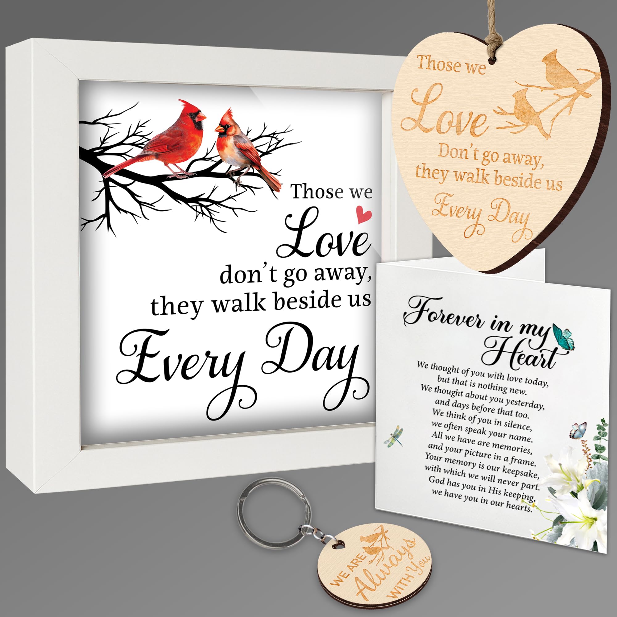 Memorial Frame Remembrance Gift for Loss of Loved One, Cardinal Bereavement Keepsake Box, Engraved Memorial Ornament, Sympathy Poem Card, Condolence Sympathy Keychain, Wall Art Table Décor FF631W