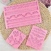 Vista 8 de Baroque Fondant Molds for Cake Decorating (3 pcs) Baroque Scroll Border Silicone Molds, Feather Chocolate Candy Molds for Cupcake Toppers, Sugar