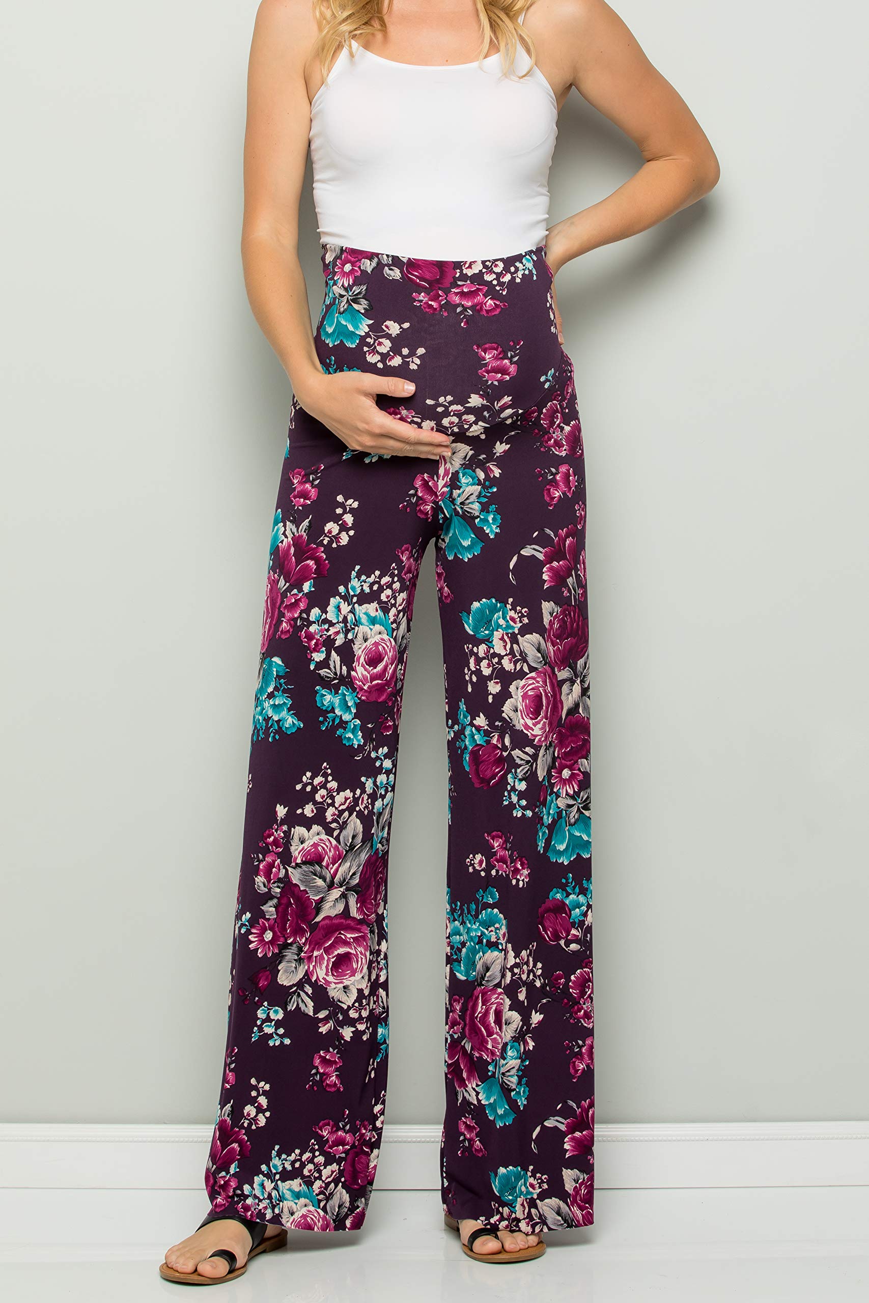My Bump Damast-Palazzo-Hose für Damen, leger, Bohemian-Stil, mit Bauchkontrolle