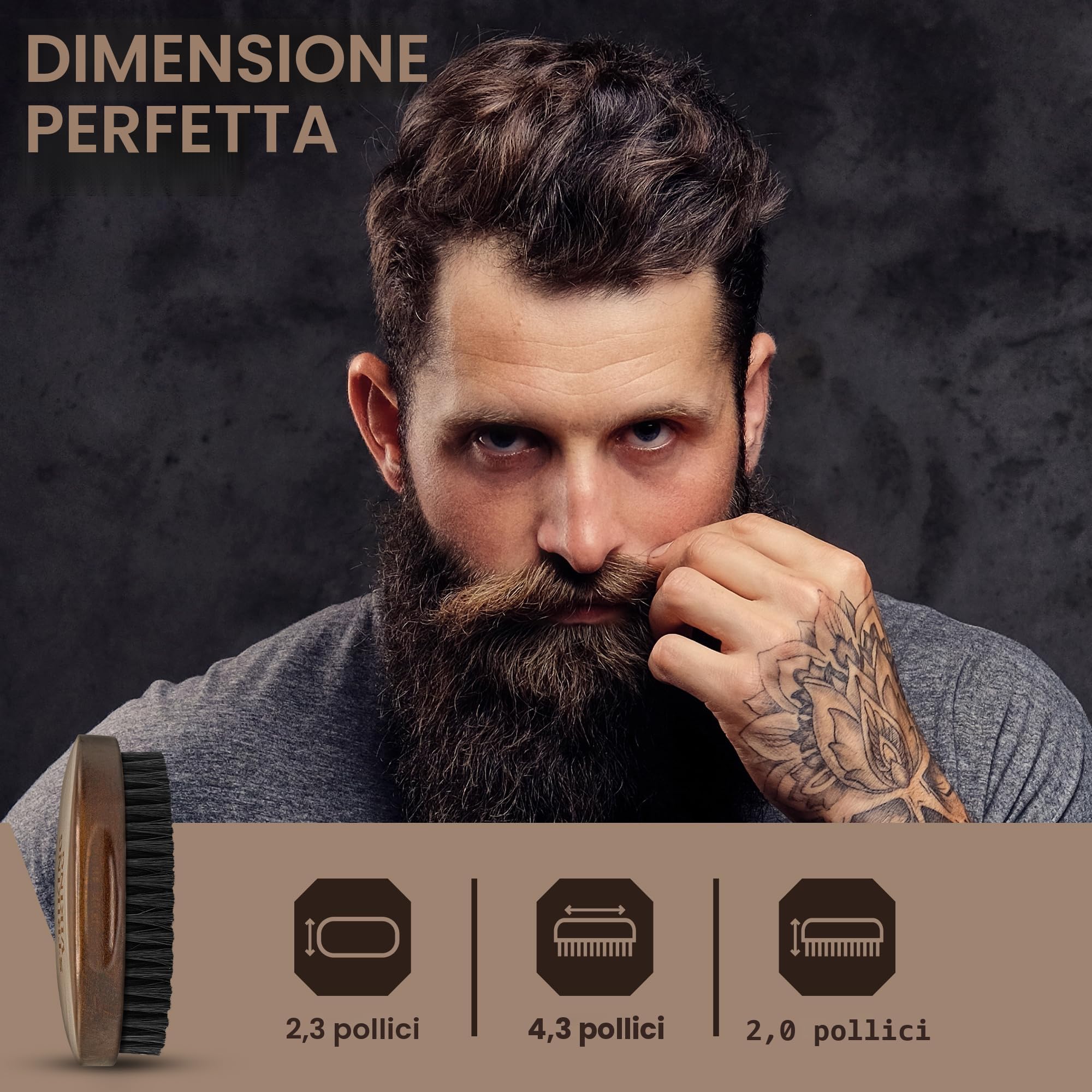 Striking Vikings Spazzola da barba in setola di cinghiale per uomo - Spazzola da barba dal design ergonomico da 4,2" in legno di spiaggia di origine naturale