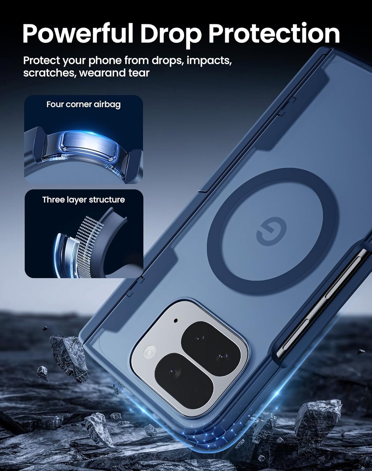 Vividram for MagSafe Compatible Case for Google Pixel 10 Pro Fold, Hidden Kickstand with Front Screen Protector & Hinge Protection, Military-Grade Shockproof Magnetic Phone Case (Matte Blue)