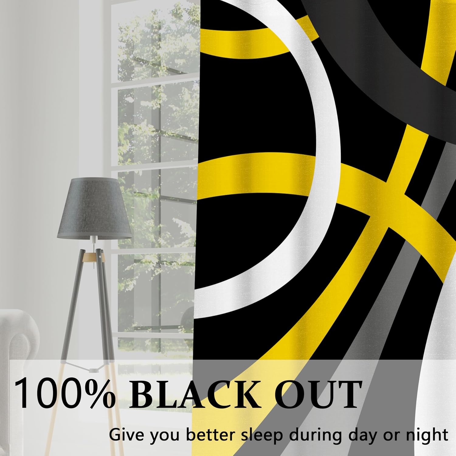Yellow and White Blackout Curtains for Living Room Modern Yellow Abstract Curtains for Bedroom Room Darkening Thermal Insulated Window Drapes, (52 x 63 - Inch,Yellow)