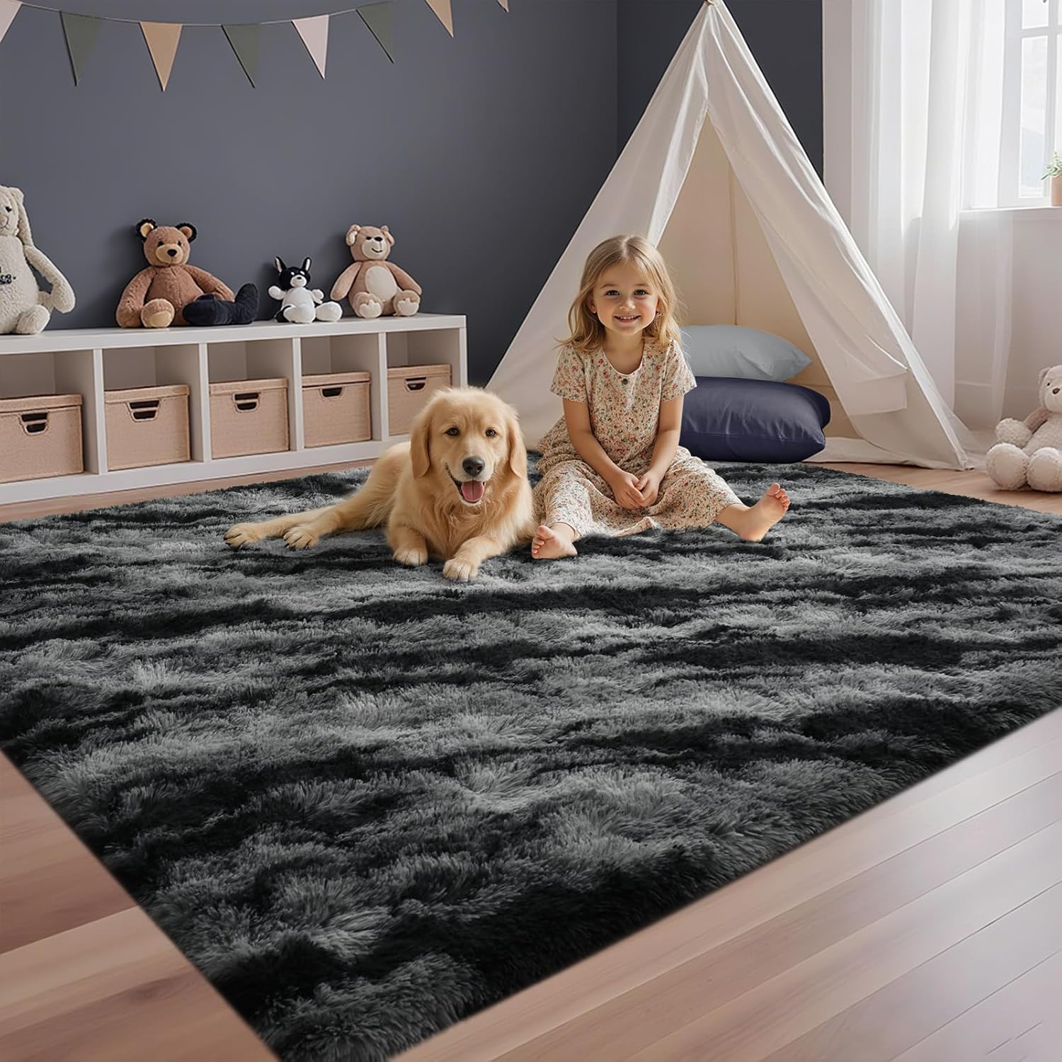 4x6 Feet Area Rugs for Bedroom, Zebra Black Plush Fluffy Shaggy Living Room Rugs Non-Slip, Ultra Soft Carpet for Nursery Kids PlayRoom Dorm Office Indoor