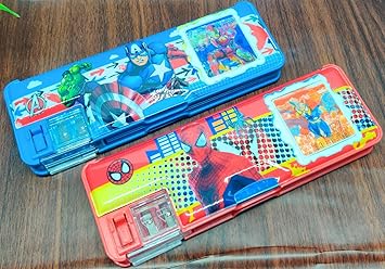 Tera13 Calculator Magnetic Art Plastic Pencil Box Boys Girls Cartoon Character Pencil Box Multicolor Return Gift Birthday Party (Pencil Box for Boys)