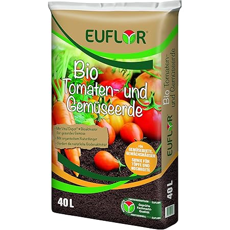 Euflor Bio Tomaten Gemüseerde 40 L hochwertige Spezialerde für Tomaten und Gemüsepflanzen, für kräftige Pflanzen und Reichhaltige Erte