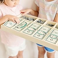 Vista 7 de Melissa & Doug - Juego de dinero educativo con billetes de papel y monedas de plástico (50 de cada denominación) y cajón de efectivo de madera