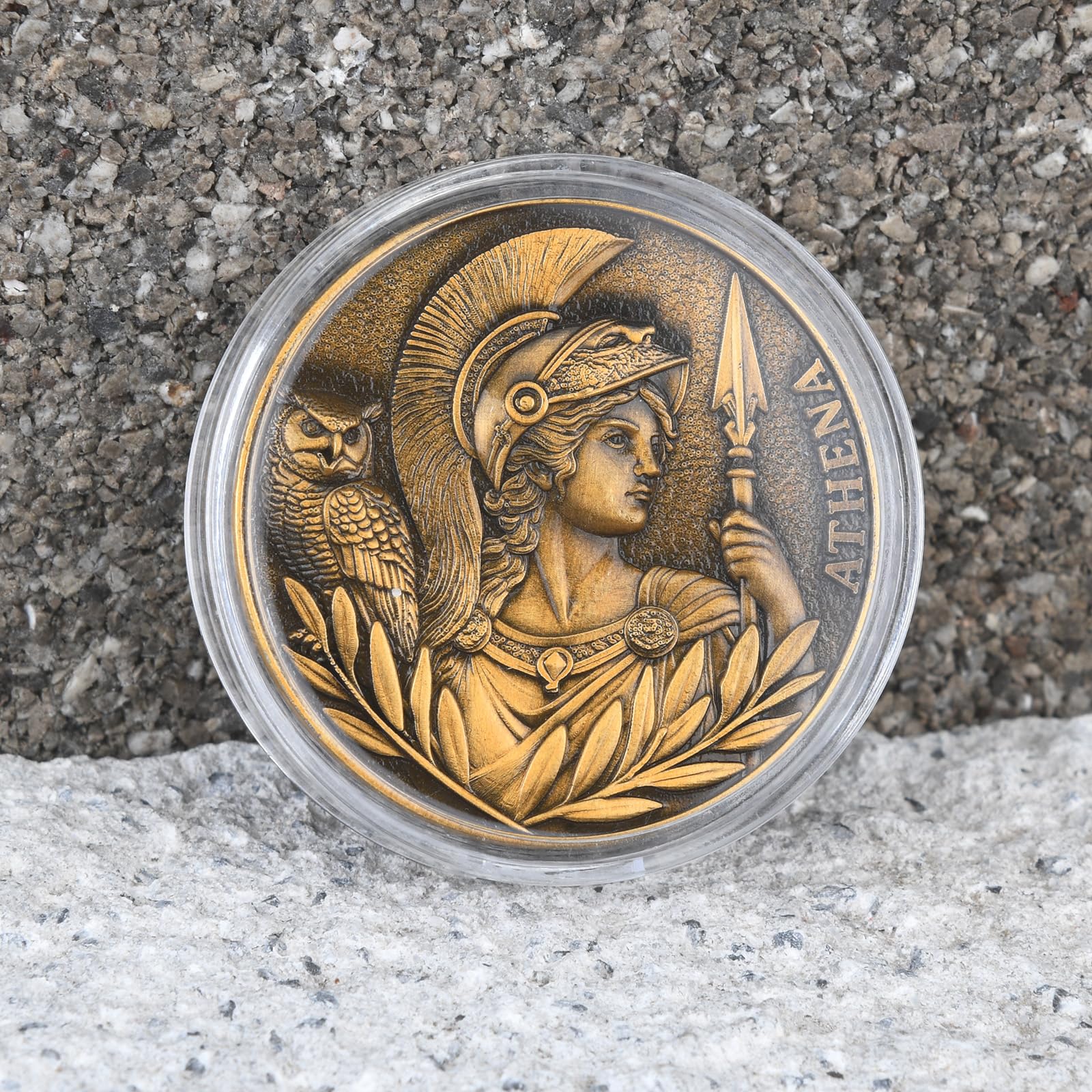 Athena Coin - Symbol of Greek Wisdom and Courage,with Acrylic Display Case, or Decorative Piece（Single Coin