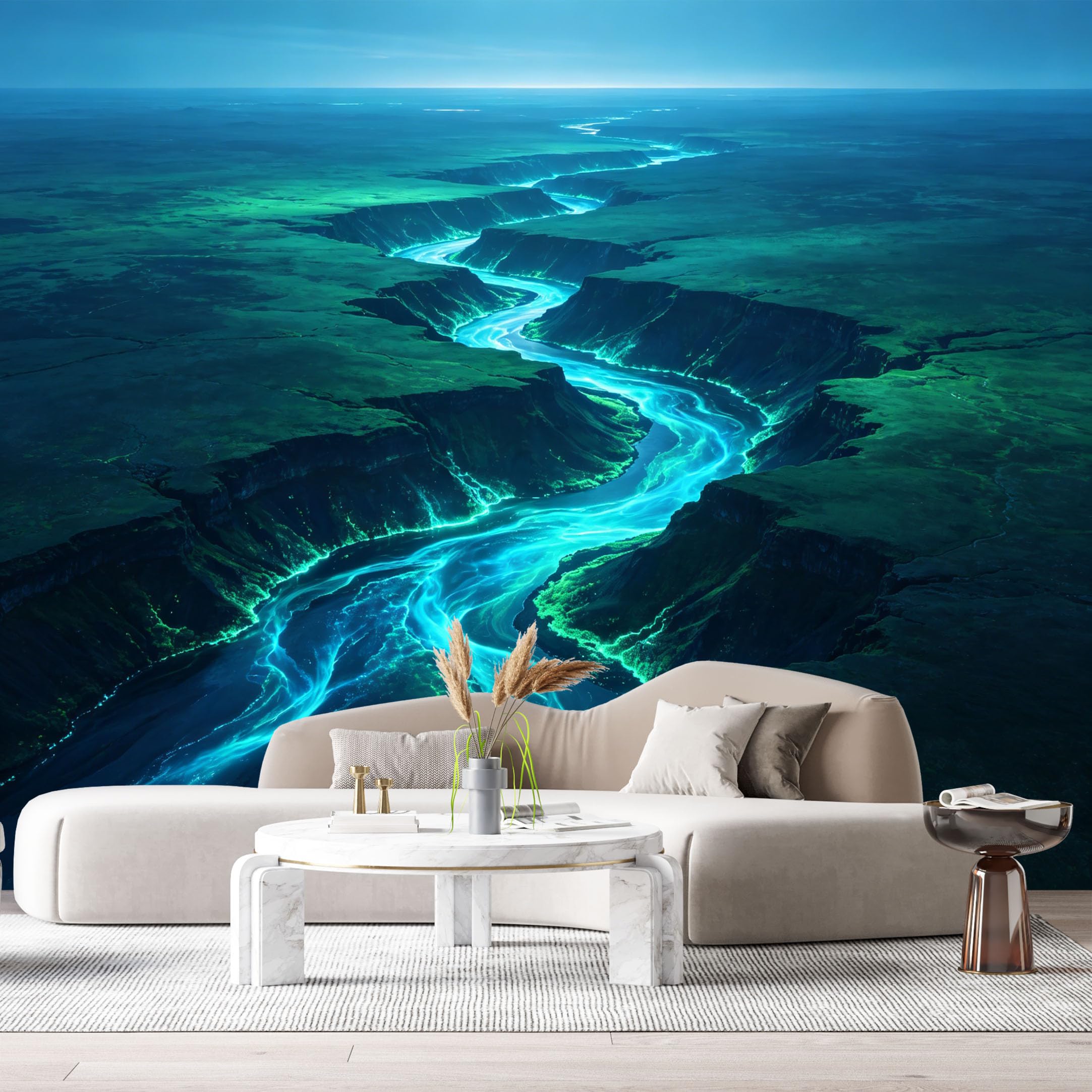 Custom Size Wall Murals Glowing River Landscape Mountain Canyon Aerial View SelfAdhesiveWall Fabric Removable Wallpaper Wall Decor for Living Room Bedroom Bathroom