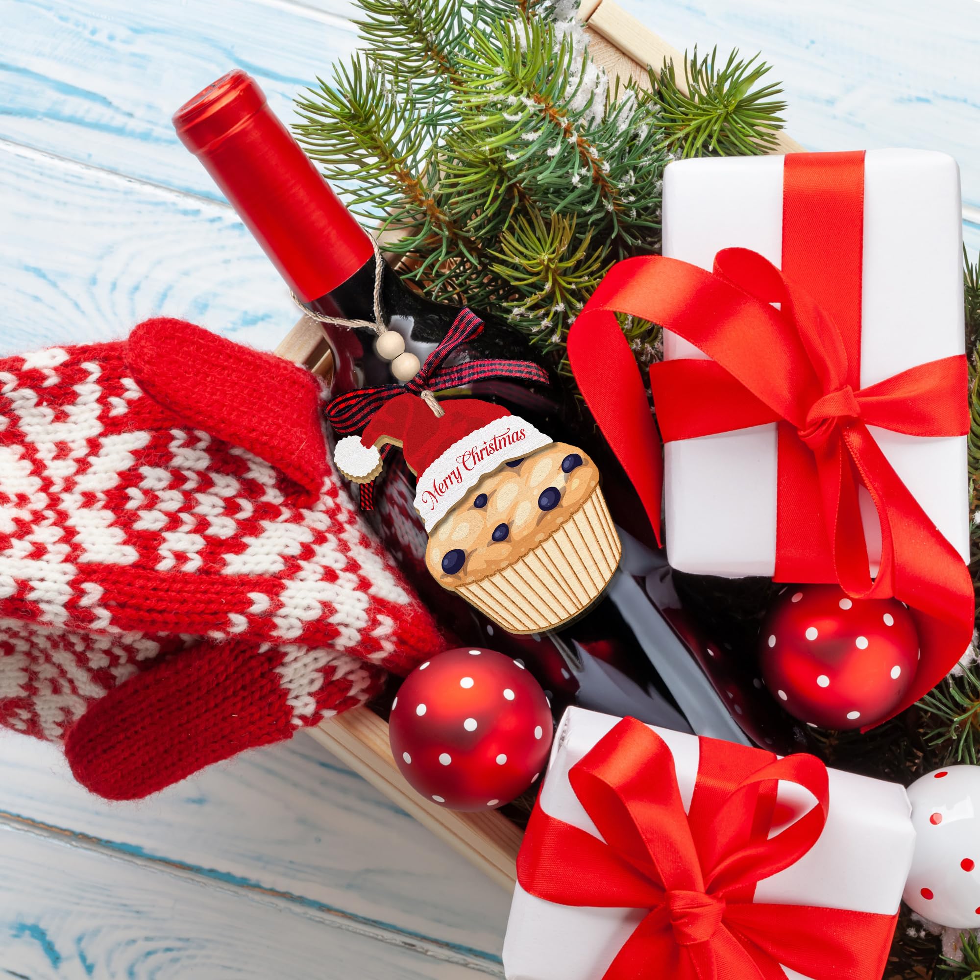 TUMSHANIP Muffin-Ornamente – Muffin-Weihnachtsschmuck – Bäckerei-Kuchen-Ornamente für Weihnachtsbaum – Heidelbeer-Schokoladenpfanne Lebensmittelgeschenke – Dessert-Liebhaber Geschenke für Frauen