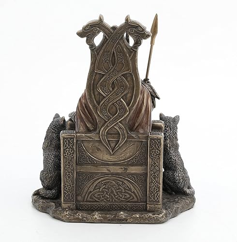Miniatura 5 de Veronese Design 8 58 pulgadas Odin sentado en el trono con lobos escultura de resina acabado bronce estatua de decoración vikingo
