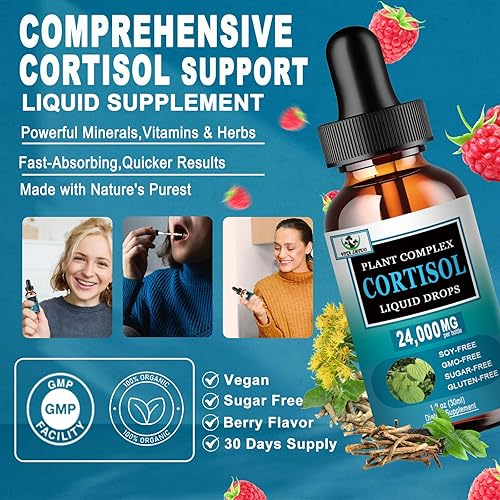 Miniatura 2 de Suplemento de cortisol para mujeres Suplemento de cortisol líquido 19 en 1 con Ashwagandha Magnesio L-teanina fosfatidilserina hierbas Hormona de