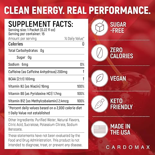 Miniatura 6 de CardoMax Pre entrenamiento para hombres y mujeres - Mezcla líquida de bebida preentrenamiento con cafeína, BCAA y vitaminas B - Sin azúcar, vegano,