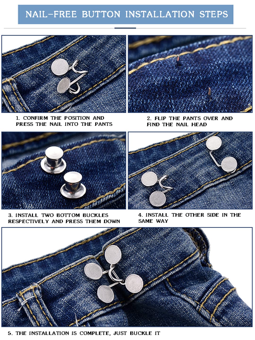 4 Stuks Parel Jeans Knoopspelden – Verstelbare Taille Gesp Voor Broeken En Jurken Die Te Groot Zijn (Zwart/Wit Parel, Geen Gereedschap Nodig)