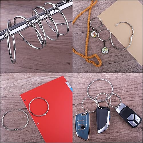 Miniatura 6 de AKONEGE Paquete de 12 anillos de hojas sueltas de 3 pulgadas para tarjetas de índice, libros y anillos de papel extra grandes con acero chapado en
