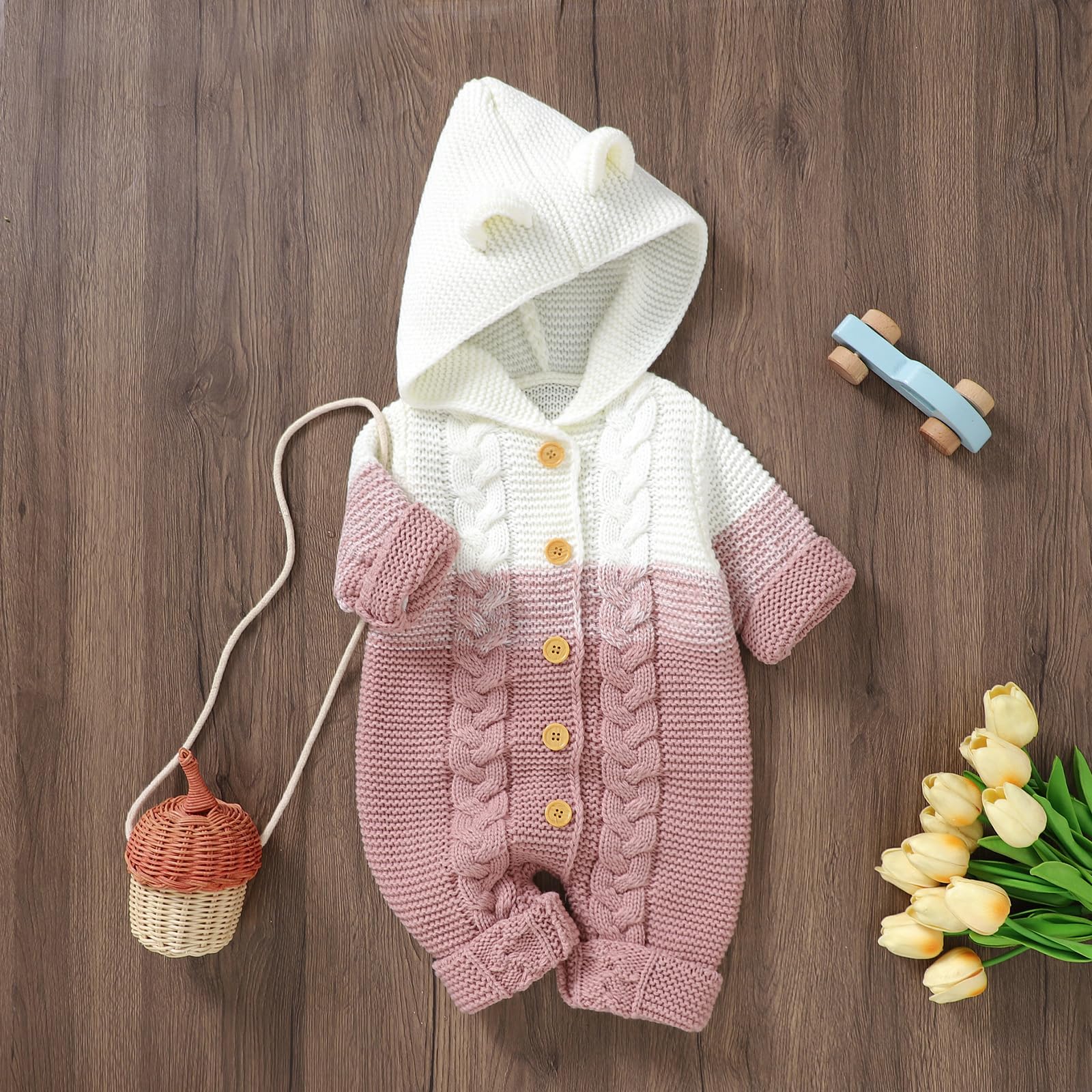 Odizli Vêtements pour nouveau-né fille garçon à manches longues tricoté à capuche grenouillère automne hiver vêtements pour bébé