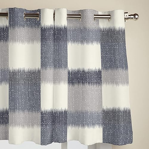 Miniatura 3 de Libaoge Curtains Panels for Kitchen Modern Abstract Geometric Dark Blue Window Curtains Light Filtering Grommet Top Drapes for Bedroom Closet-Set of