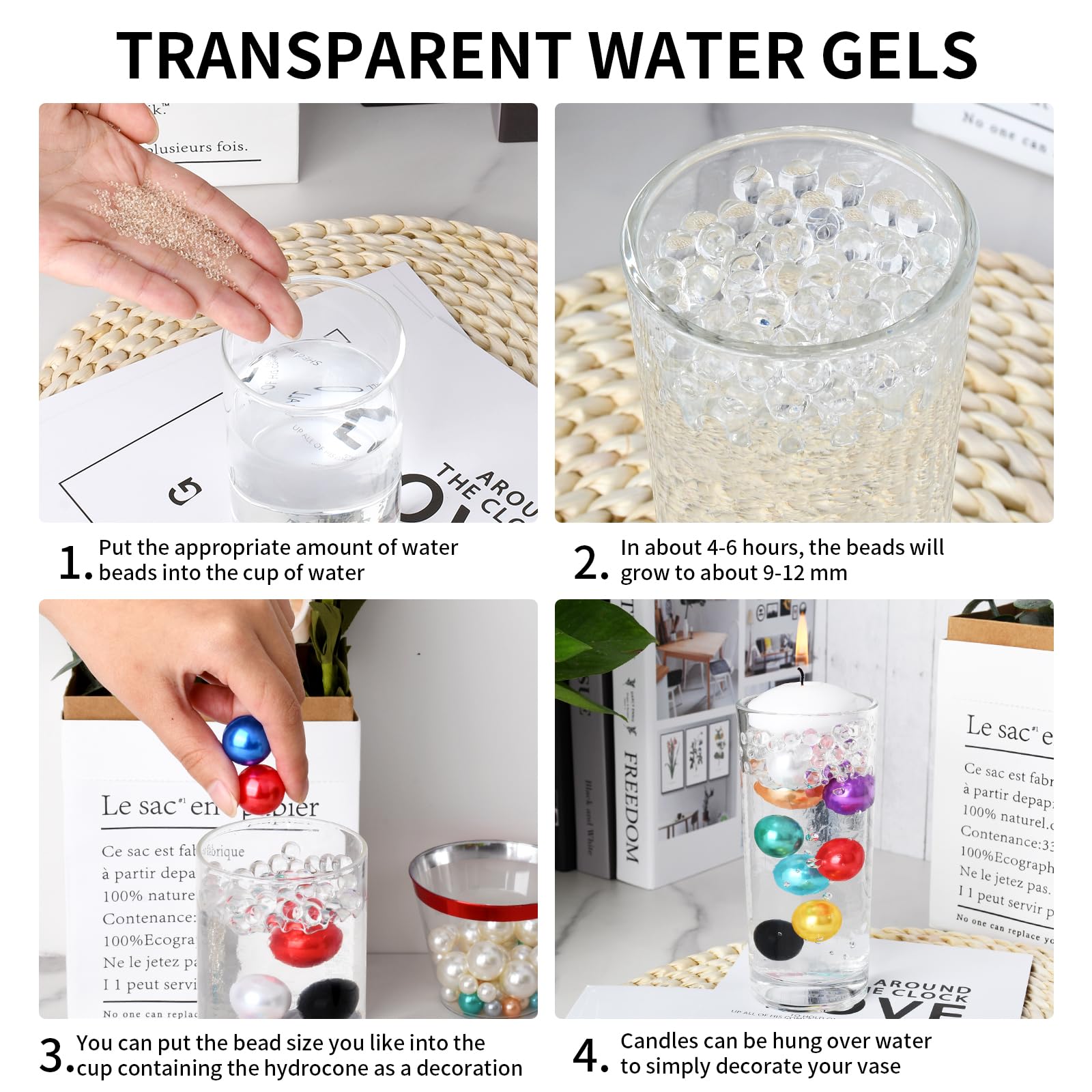 300 Pieces Floating No Hole Pearls with 5000 Transparent Water Gels, Highlight Beads for Vases, 8 10 14 20mm Beads for Centerpiece, Home Party Decor, DIY Wedding Decor Green(Rose Gold)