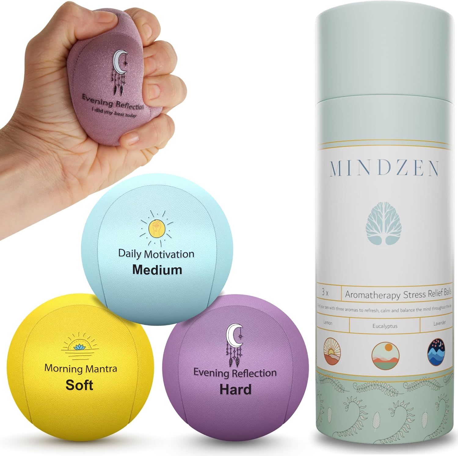 Calming Stress Balls for Adults, 3x Aroma Infused for Anxiety and Stress Relief | Enhance Mindfulness & Focus | Tri-Strength Physical Therapy Hand Grip Exercise & Sensory Fidget Tool