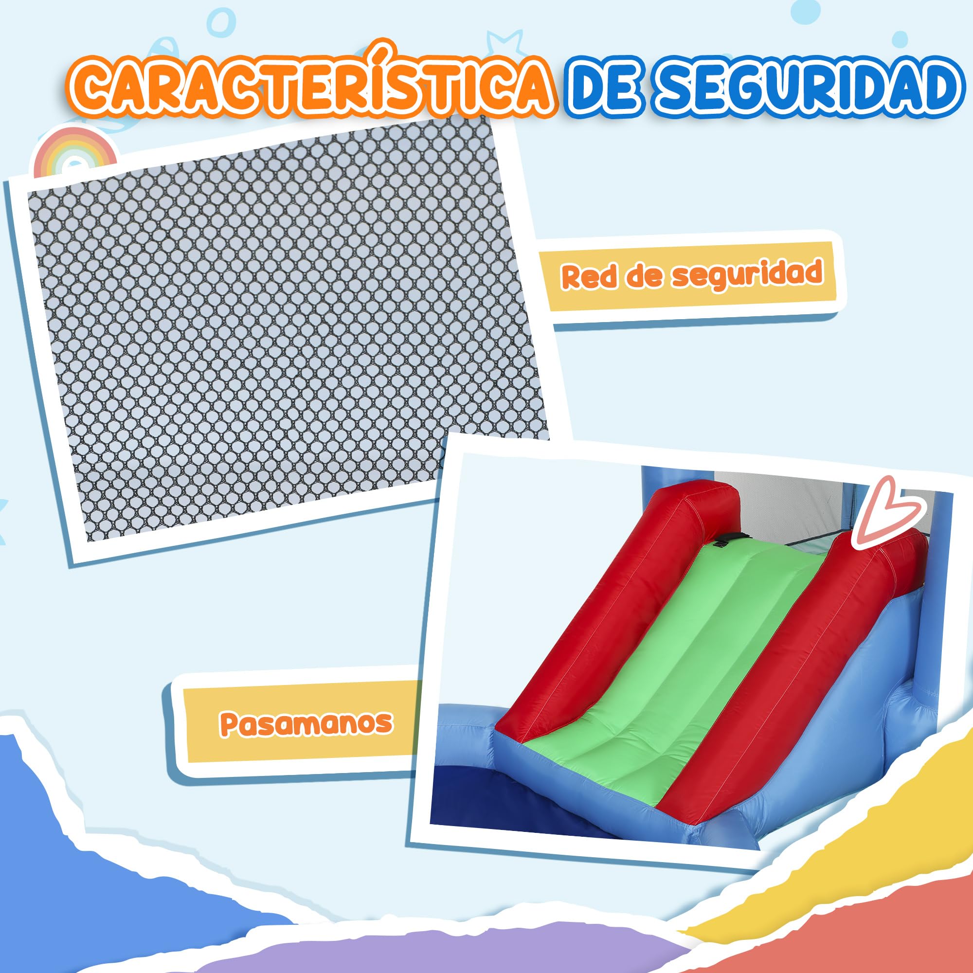 AIYAPLAY Castillo Hinchable con Soplador 4 en 1 Castillo Inflable para Niños con Tobogán Foso de Bolas Canasta y Bolsa de Transporte para Exterior Interior 415x205x190 cm