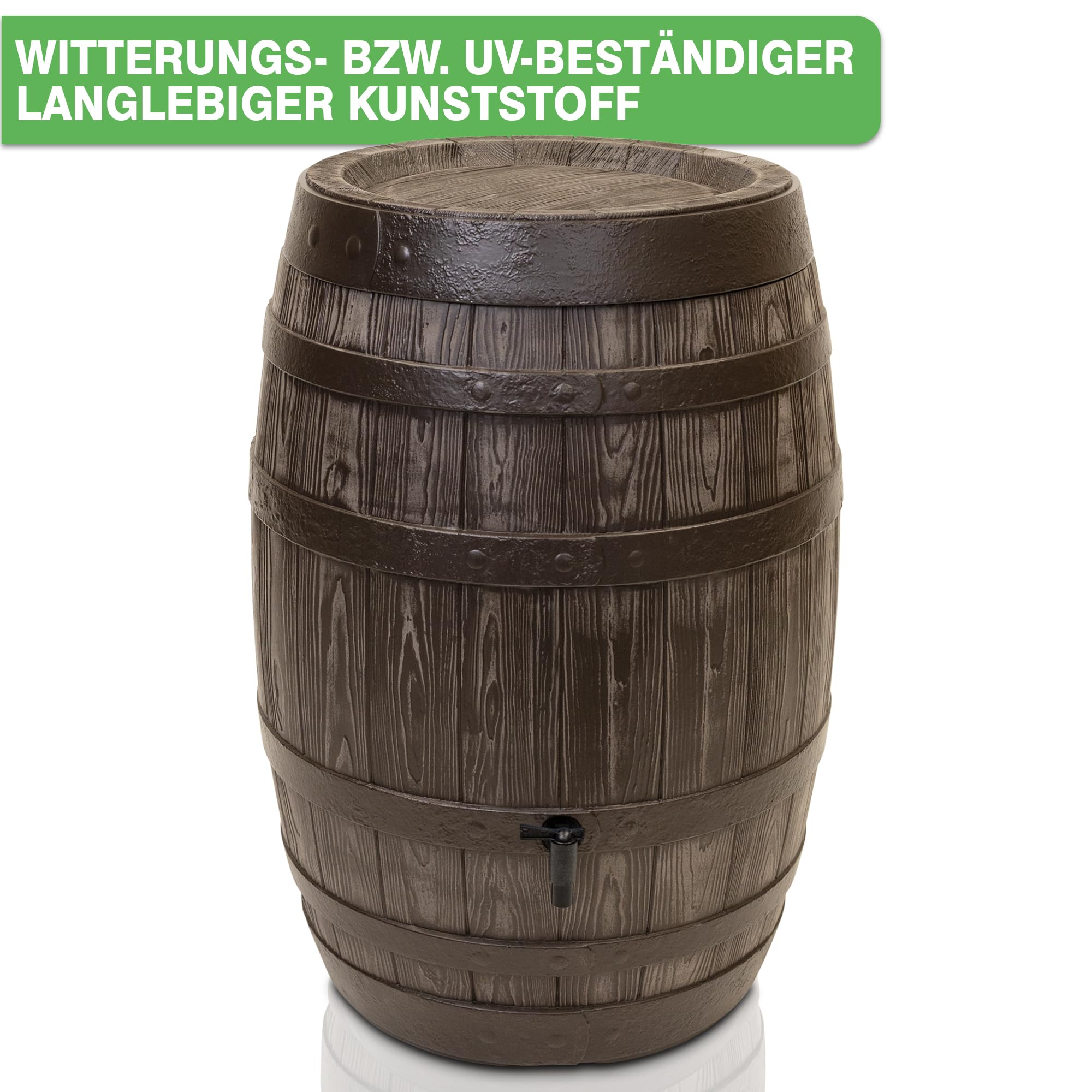 YourCasa Regentonne 250 Liter [Barrel] mit windsicherem Deckel - Regenfass Frostsicher aus Kunststoff in Holzoptik - Regenwassertonne - Regenwassertank Garten - Holz Weinfass Wasserfass Holzfass