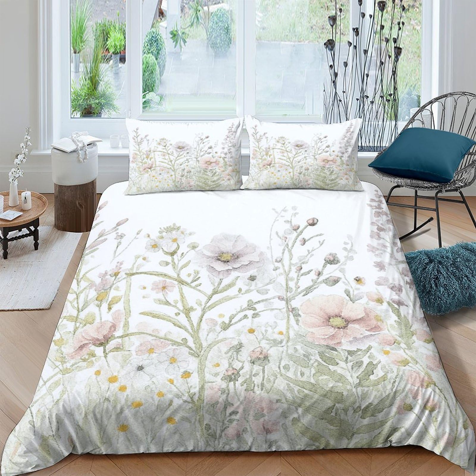 Ctjqhvkz Style-10 3D Printed Wildflower Fitted Sheet Microfiber Soft Pastel Floral Mattress Cover Bedroom Decor Easy Care Single（135X200cm）
