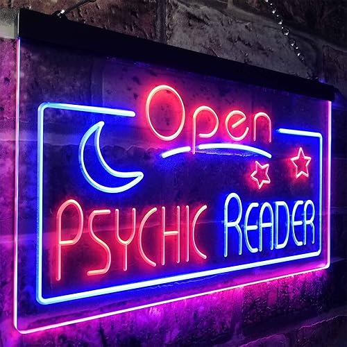Miniatura 3 de ADVPRO Psychic Reader - Letrero de neón LED de doble color con luna abierta, estrella, color azul y rojo, 16 x 12 pulgadas, st6s43-i3204-br