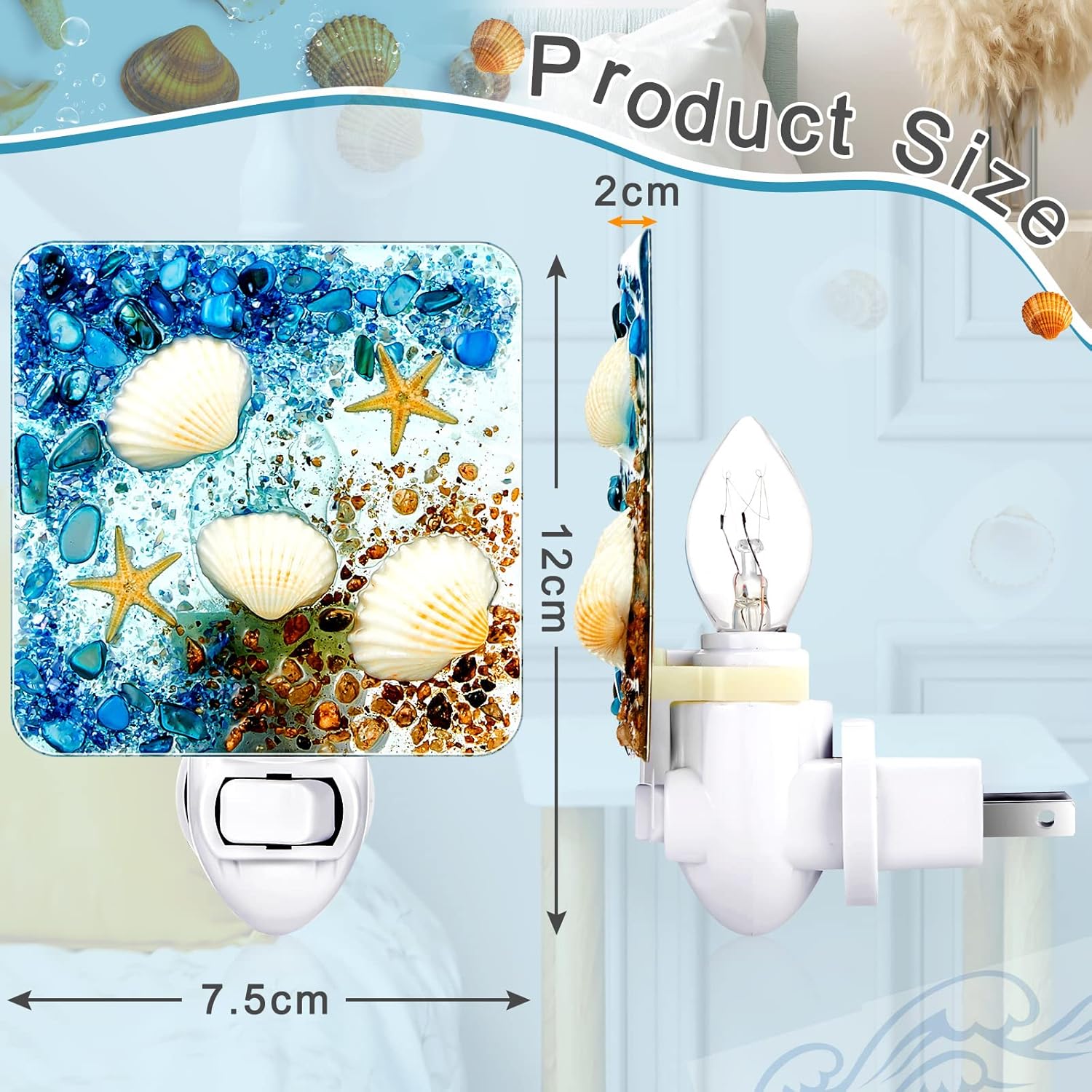 Hortsun Plug in Seashell Night Light Ocean Sea Animal Decorative Night Light Plug in Beach Lamps Vintage Ocean Lamps for Adult for Home Bedroom Living Room Bathroom Wall(Starfish)