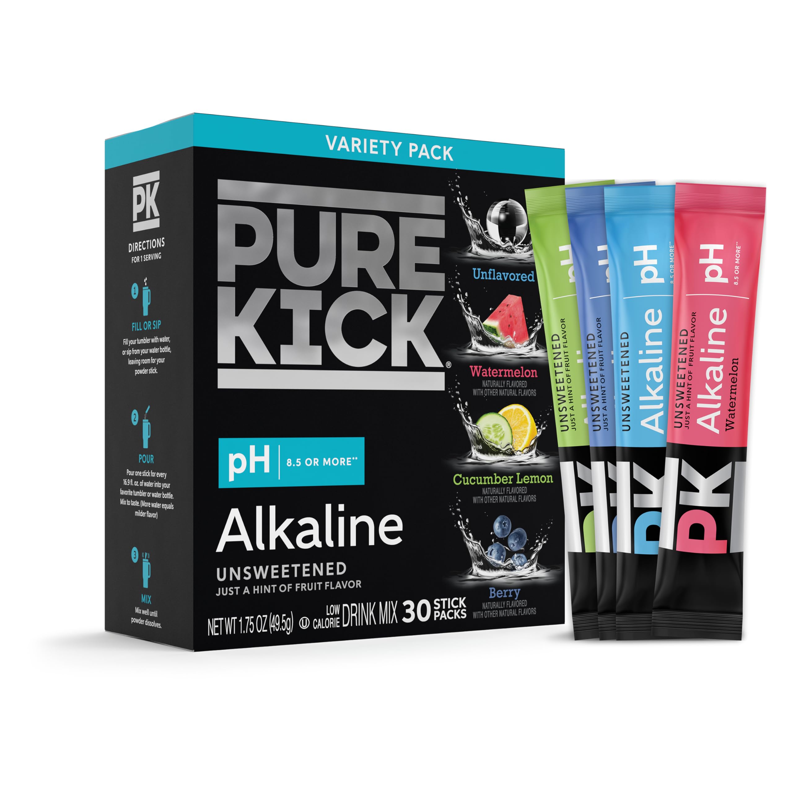 Pure Kick Alkaline Drink Mix, Unsweetened, Variety Pack,By Savoy Impex 30 Stick Packs-image-26