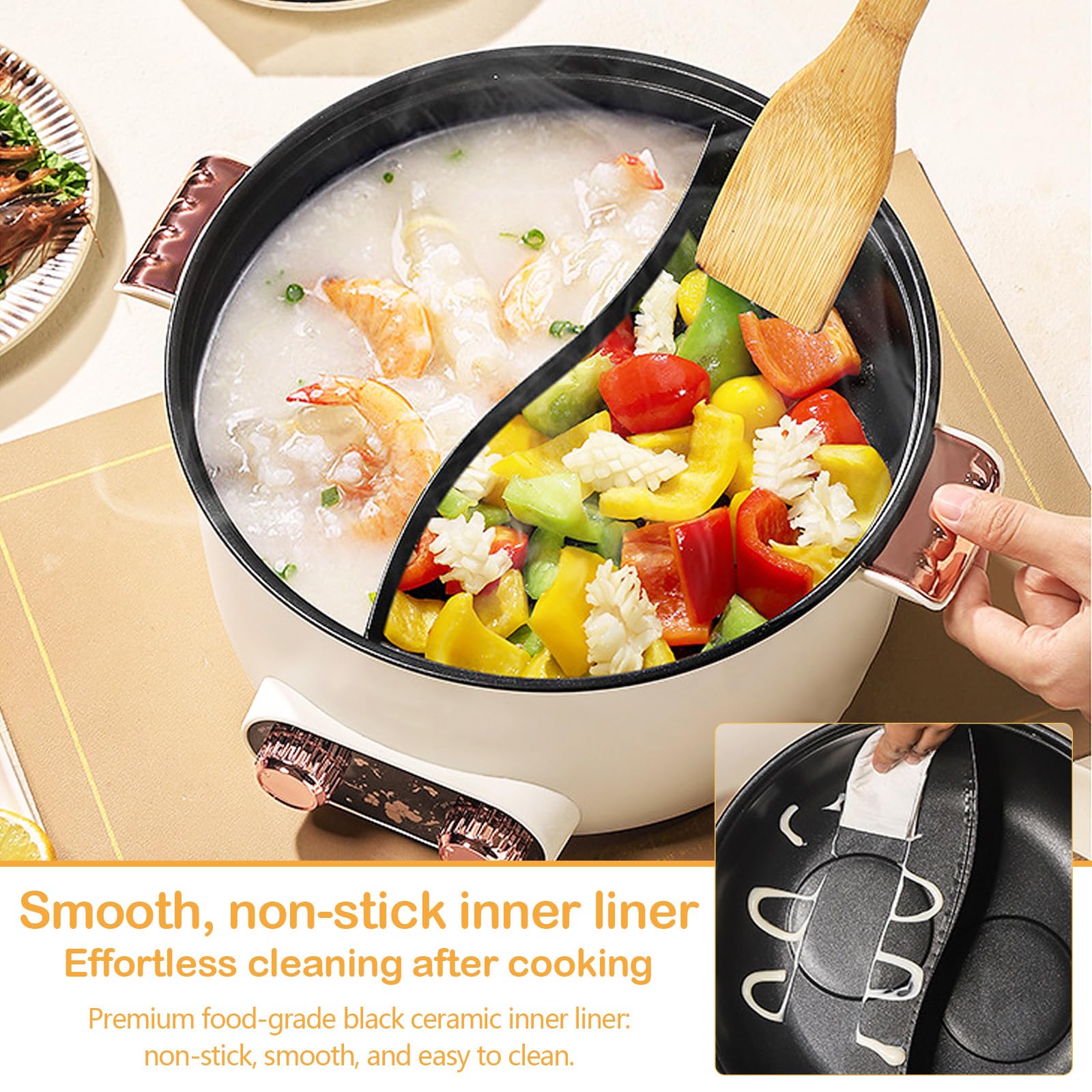Appareil a Fondue, Fondue Chinoise 5 L à avec Compartiments Rechaud Electrique Pot 1 350 W avec 3 Réglages de Puissance pour Cuire des Fondues Préparer des Soupes Faire Bouillir des Nouilles